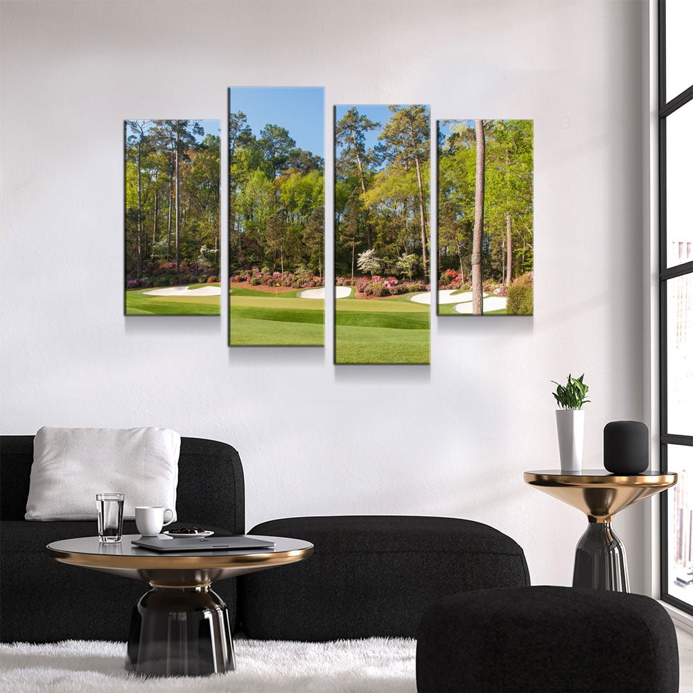 augusta-hole-13-golf-course-4-piece-framed-wall-art-canvas-golf-decor-956593